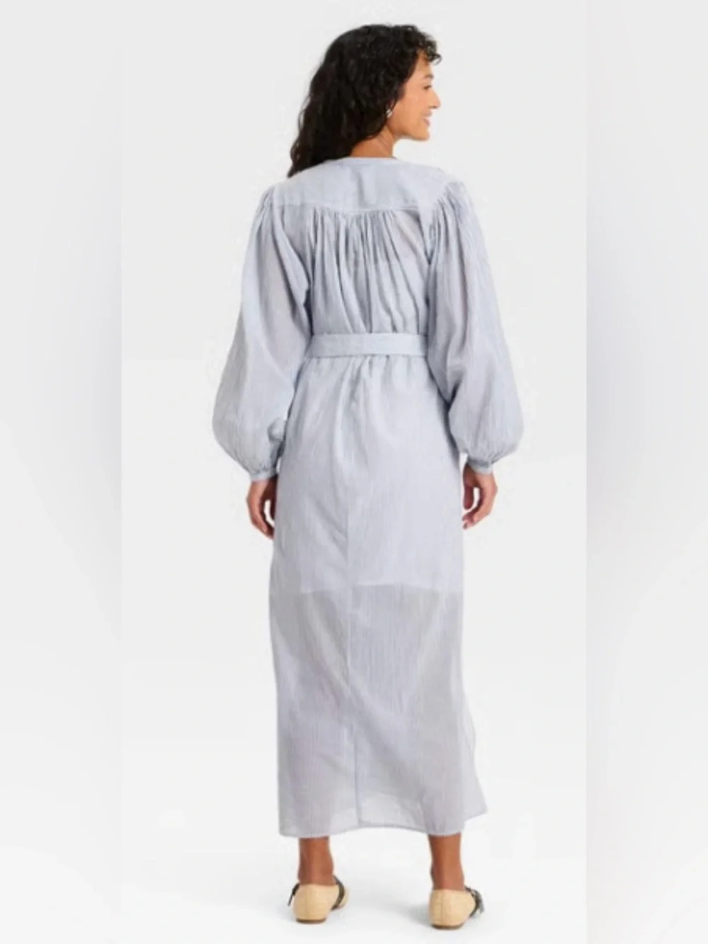 Universal Thread Light Blue Striped Button-Front Maxi Robe Dress